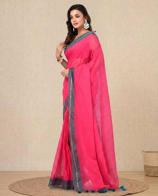 pink solid mulmul soft saree 2
