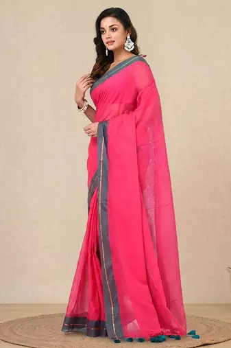 pink solid mulmul soft saree