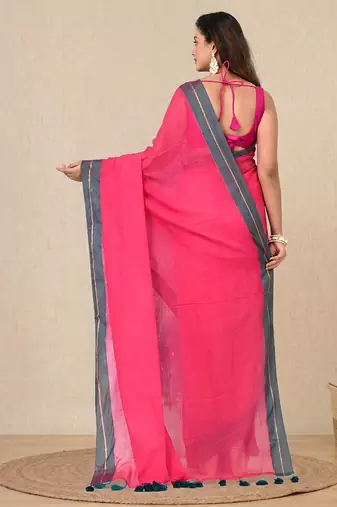 pink solid mulmul soft saree