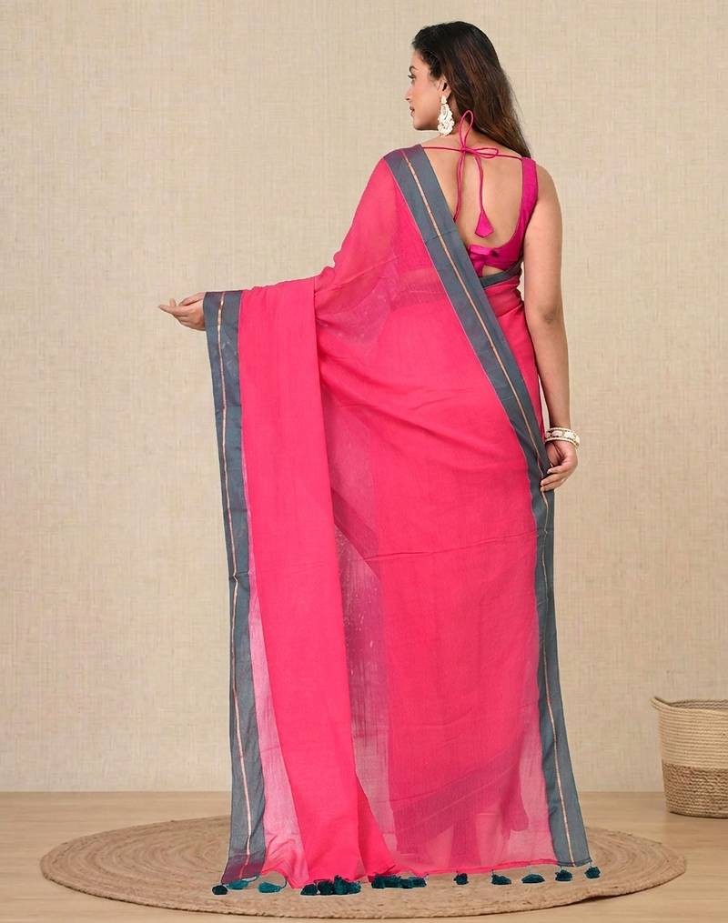 pink solid mulmul soft saree
