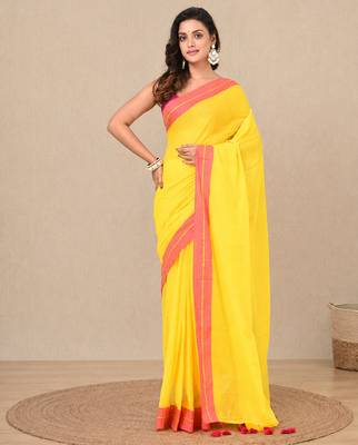 yellow solid mulmul soft saree 1