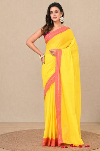 yellow solid mulmul soft saree