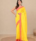 yellow solid mulmul soft saree