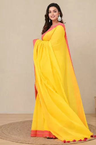 yellow solid mulmul soft saree