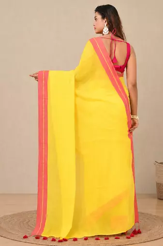 yellow solid mulmul soft saree
