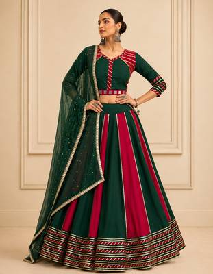 Green Cotton Handwork Navratri Lehenga Choli 1