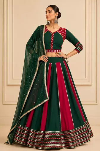 Green Cotton Handwork Navratri Lehenga Choli