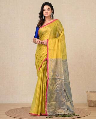 Lemon yellow solid tissue soft saree 1