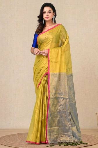 Lemon yellow solid tissue soft saree