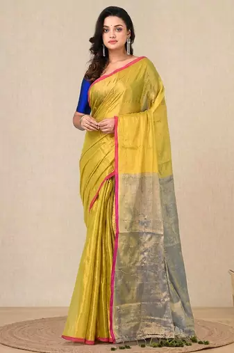 Lemon yellow solid tissue soft saree