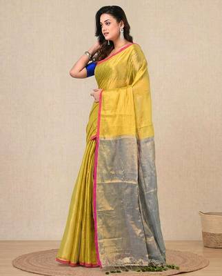 Lemon yellow solid tissue soft saree 2