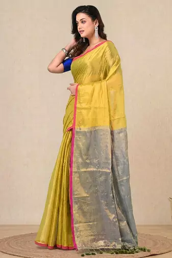 Lemon yellow solid tissue soft saree