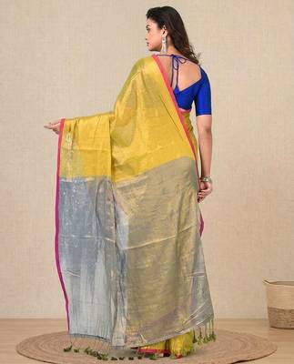Lemon yellow solid tissue soft saree 3