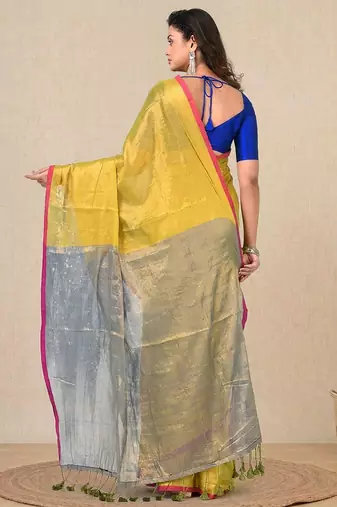 Lemon yellow solid tissue soft saree