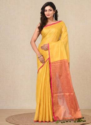 Yellow solid tissue soft saree 1