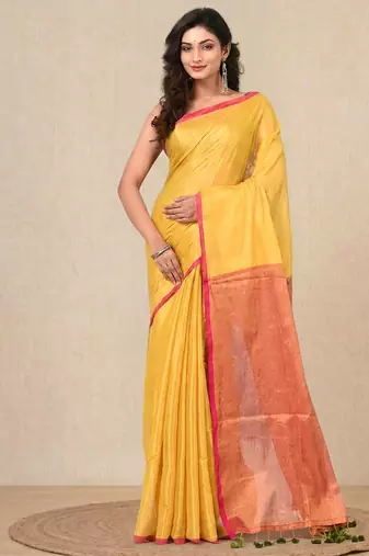 Yellow solid tissue soft saree