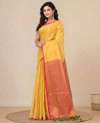 Yellow solid tissue soft saree 2