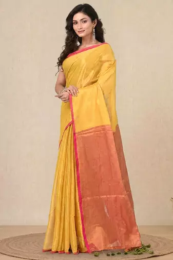 Yellow solid tissue soft saree