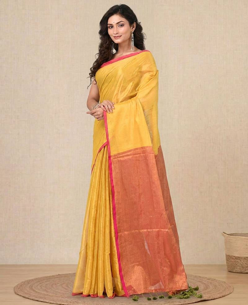 Yellow solid tissue soft saree