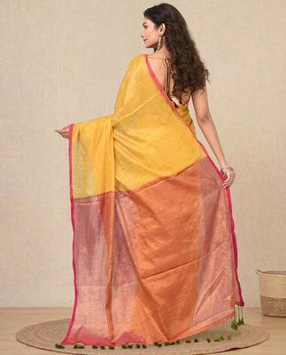 Yellow solid tissue soft saree 3