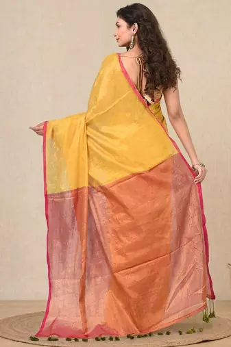 Yellow solid tissue soft saree