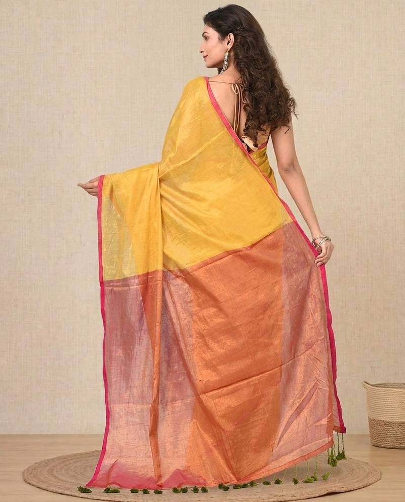 Yellow solid tissue soft saree