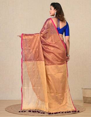 Brown solid tissue soft saree 3