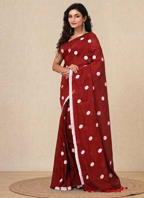 red polka dots cotton blend soft saree 2