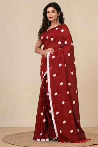 red polka dots cotton blend soft saree