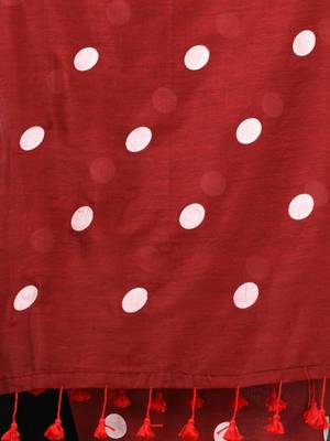 red polka dots cotton blend soft saree 4