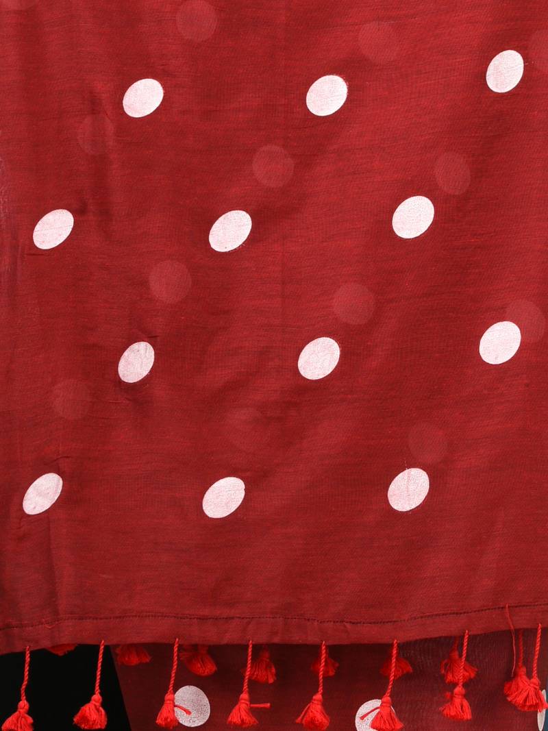 red polka dots cotton blend soft saree