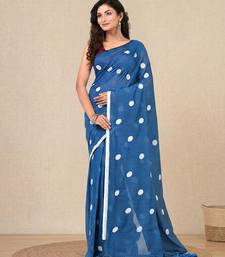 sky blue polka dots cotton blend soft saree
