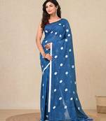 sky blue polka dots cotton blend soft saree
