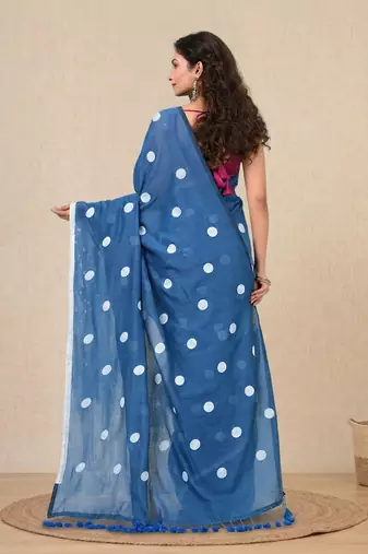 sky blue polka dots cotton blend soft saree