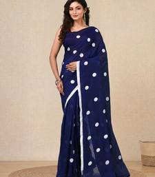 blue polka dots cotton blend soft saree