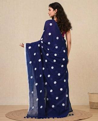 blue polka dots cotton blend soft saree 3