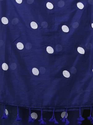 blue polka dots cotton blend soft saree 4