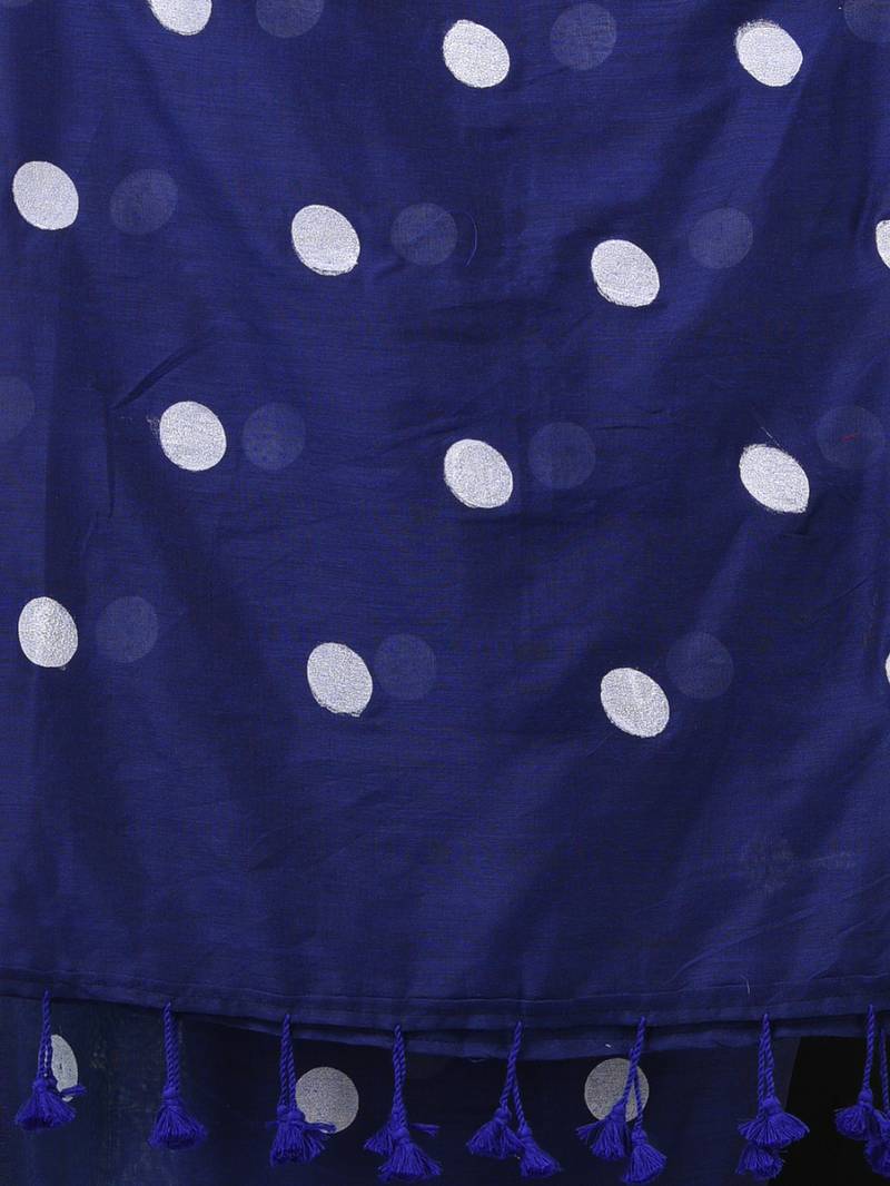 blue polka dots cotton blend soft saree