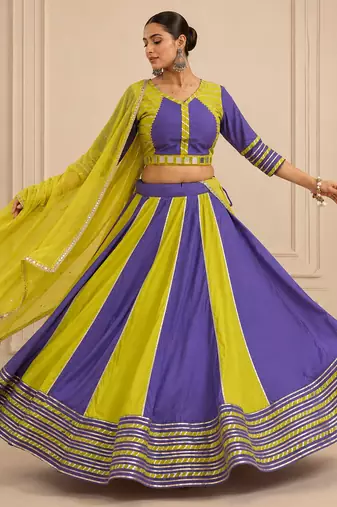 Lavender Cotton Handwork Navratri Lehenga Choli