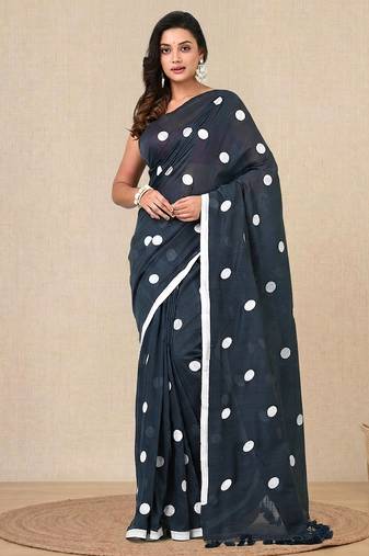 grey polka dots cotton blend soft saree
