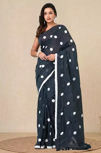 grey polka dots cotton blend soft saree