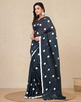 grey polka dots cotton blend soft saree 2