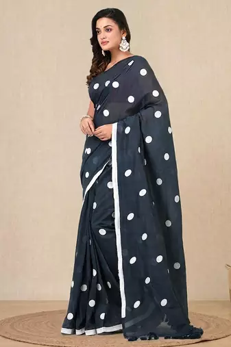 grey polka dots cotton blend soft saree