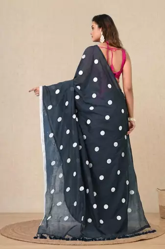 grey polka dots cotton blend soft saree