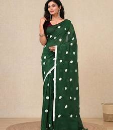green polka dots cotton blend soft saree