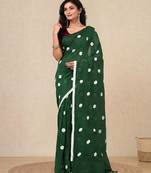 green polka dots cotton blend soft saree