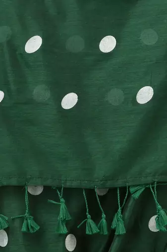 green polka dots cotton blend soft saree