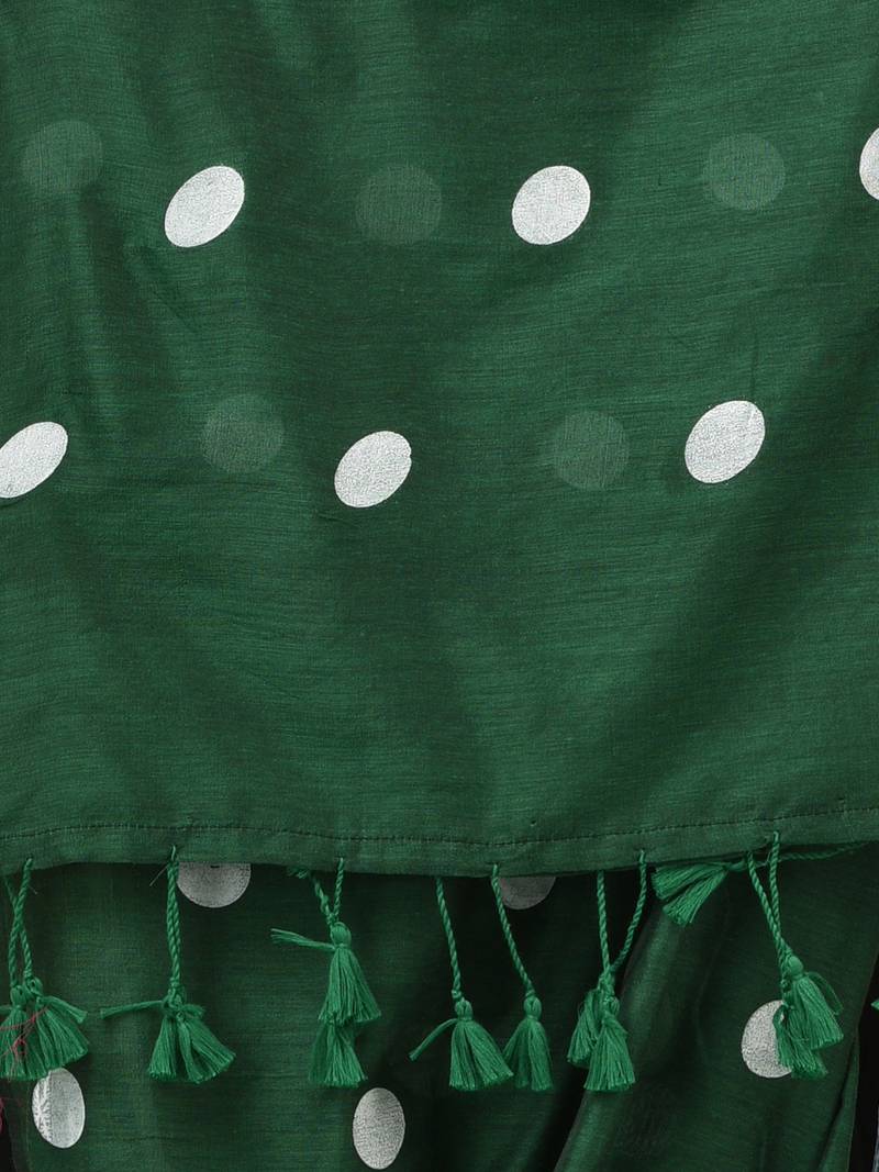 green polka dots cotton blend soft saree