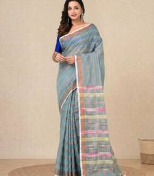 sky blue stripes cotton blend handspun soft saree