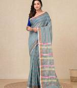sky blue stripes cotton blend handspun soft saree